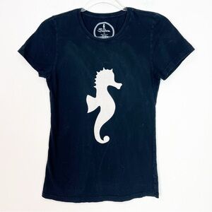 SEATON BLACK SHORT SLEEVE SEAHORSE GRAPHIC T-SHIRT WOMENS SZ XS